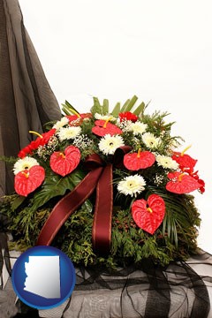 a funeral flower wreath - with Arizona icon