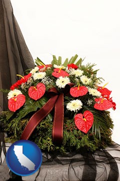 a funeral flower wreath - with California icon