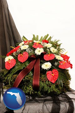 a funeral flower wreath - with Florida icon