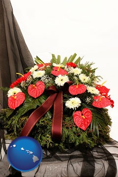 a funeral flower wreath - with Hawaii icon