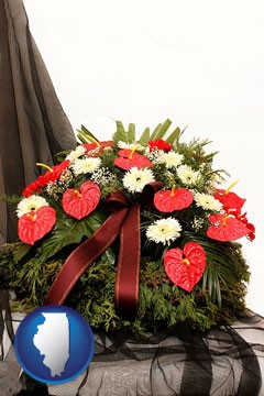 a funeral flower wreath - with Illinois icon