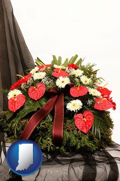 a funeral flower wreath - with Indiana icon