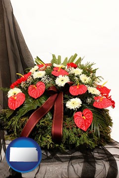a funeral flower wreath - with Kansas icon