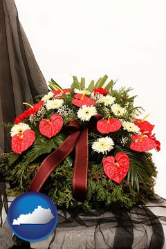 a funeral flower wreath - with Kentucky icon