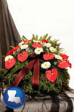 a funeral flower wreath - with Louisiana icon
