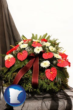 a funeral flower wreath - with Minnesota icon