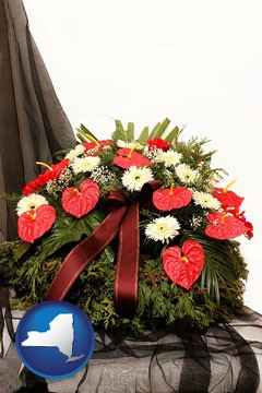 a funeral flower wreath - with New York icon