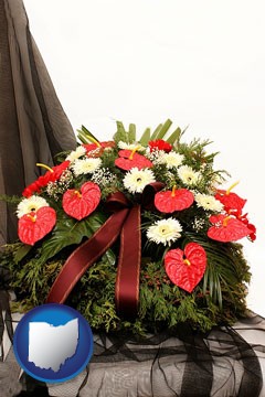 a funeral flower wreath - with Ohio icon