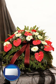 a funeral flower wreath - with South Dakota icon