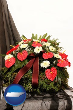 a funeral flower wreath - with Tennessee icon