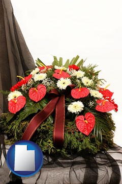 a funeral flower wreath - with Utah icon